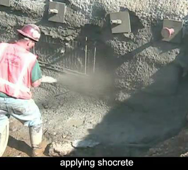 nozzle man sprays on shotcrete